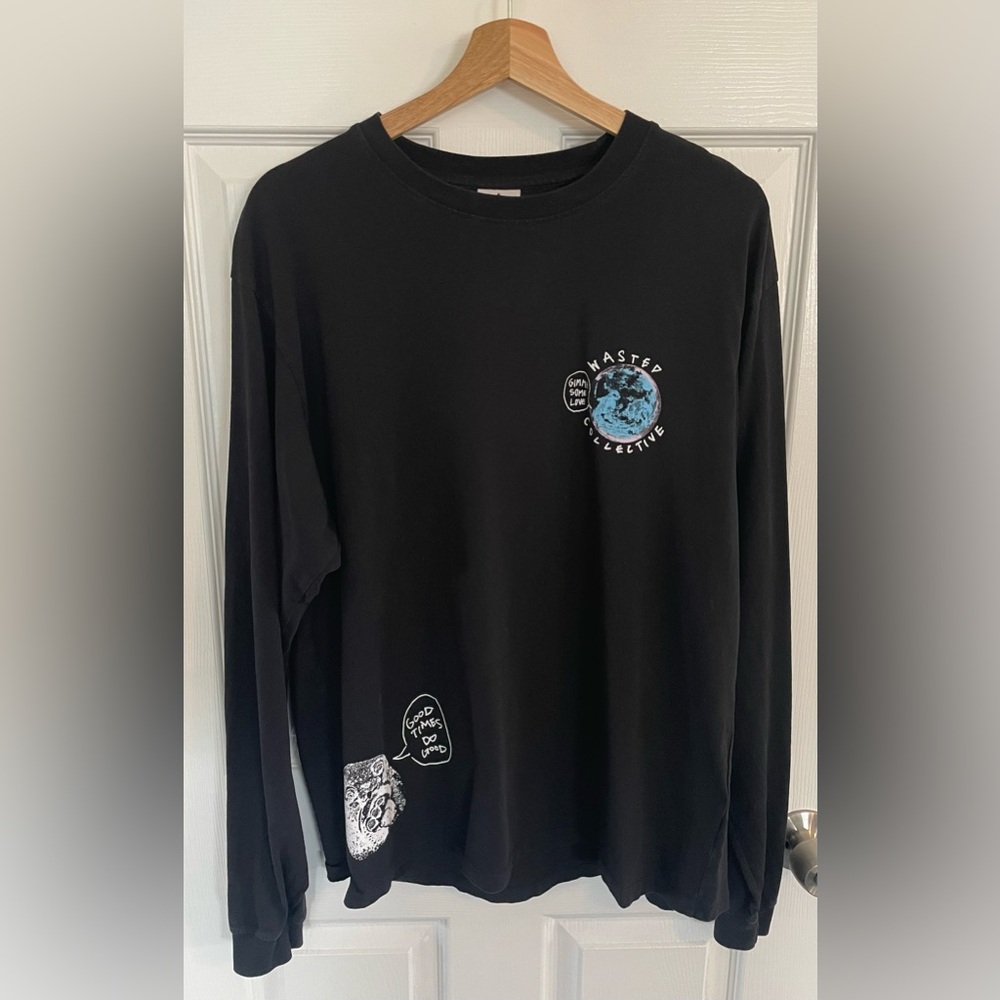 Wasted Collective Eco Life Black Long Sleeve T-Shirt Manifesto- Large